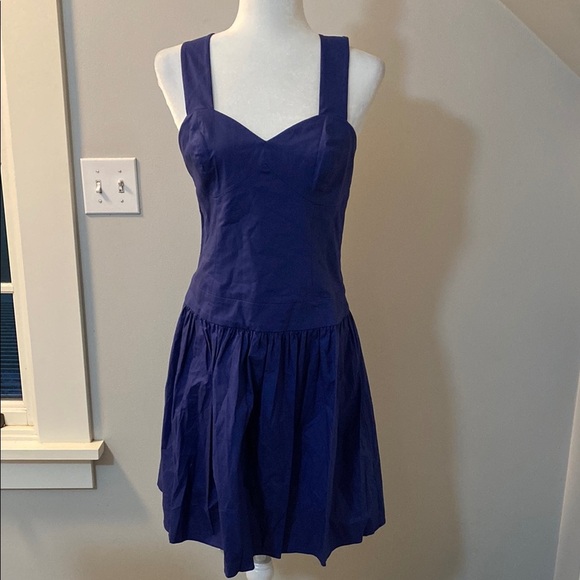 Fiorucci Navy Blue Sweetheart Neckline Mini Sundress w/ bird accent size 44 / 10 - Picture 1 of 9
